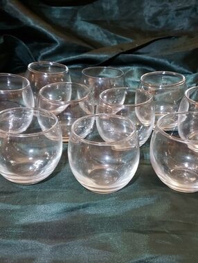 10 clear glass stemless tumblers 2.5x 2" Vintage Monestary promotional glassware